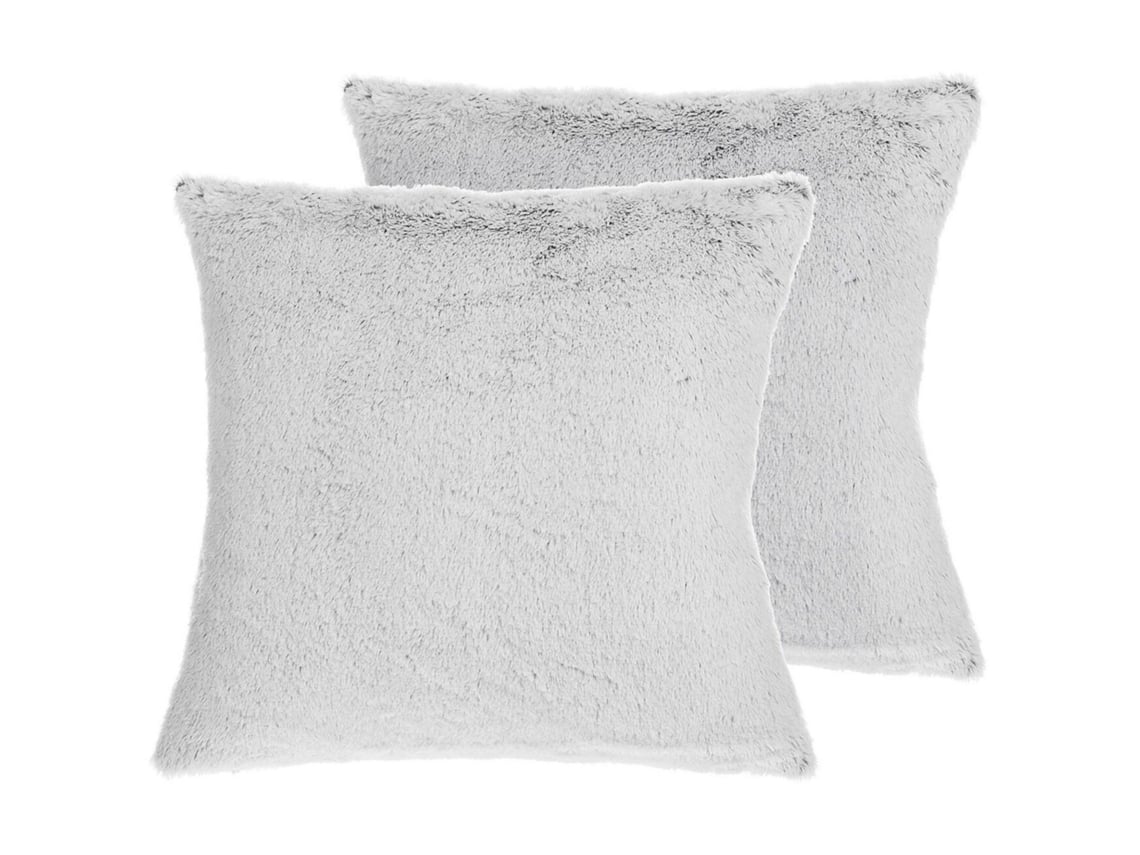 Conjunto De 2 Almofadas Decorativas Beliani Clematis De Pelo Sintético Cinzento Claro 45x45x12