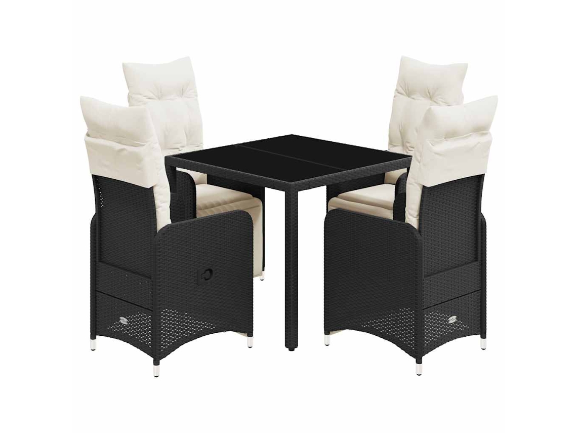 Conjunto de 5 Bistrôs de Jardim com Almofadões Vime Pe Preto MAISON EXCLUSIVE