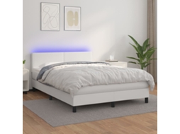 Vidaxl Cama Box Spring C/colchão/led 140x200cm Couro Artificial Branco