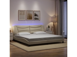 Estrutura De Cama Com Led Sem Colchão 200x200 Cm Tecido Creme