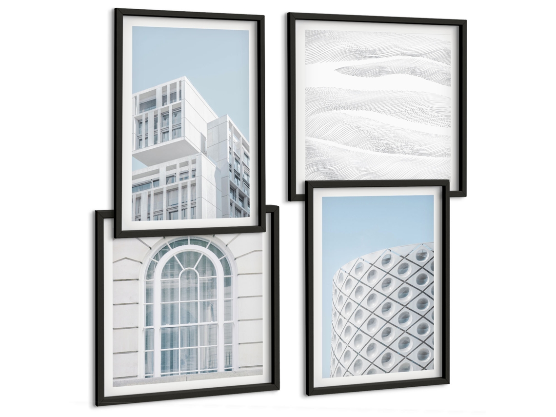 Um Conjunto De Imagens Decorativas Em Uma Moldura Ruas, Arquitetura, Torre Eiffel Moldura Preta Pinturas De Quarto Espelharte (conjunto De 4 Imagens)