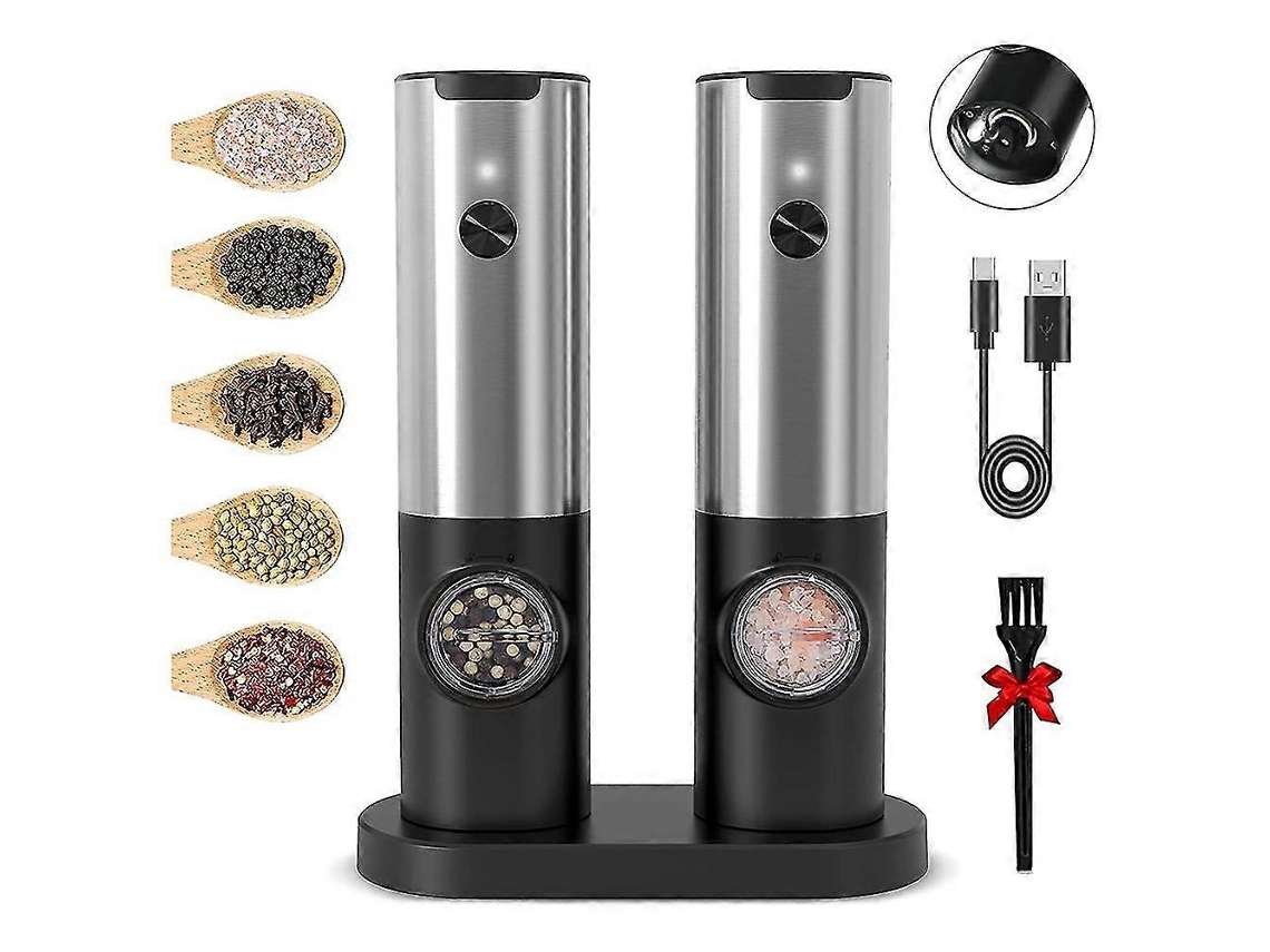 Conjunto De Moedores Elétricos Recarregáveis​​ Sal E Pimenta Com Base Carregamento Dupla, Cabo Usb E Carregamento Automático