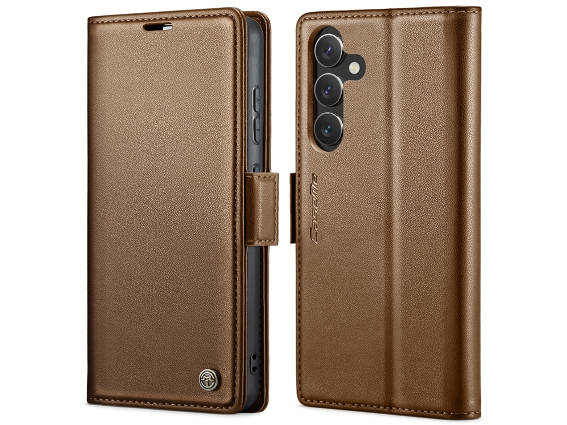 Capa Para Samsung Galaxy S24 Borboleta Fivela Litchi Textura De Telefone De Couro Rfid Antirroubo Marrom