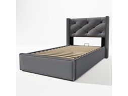 Cama de Solteiro Hidráulica Estofada 90x200cm com Estrado Metálico e Espaço de Armazenamento,cinza com Colchão Incluído PAPRIKA