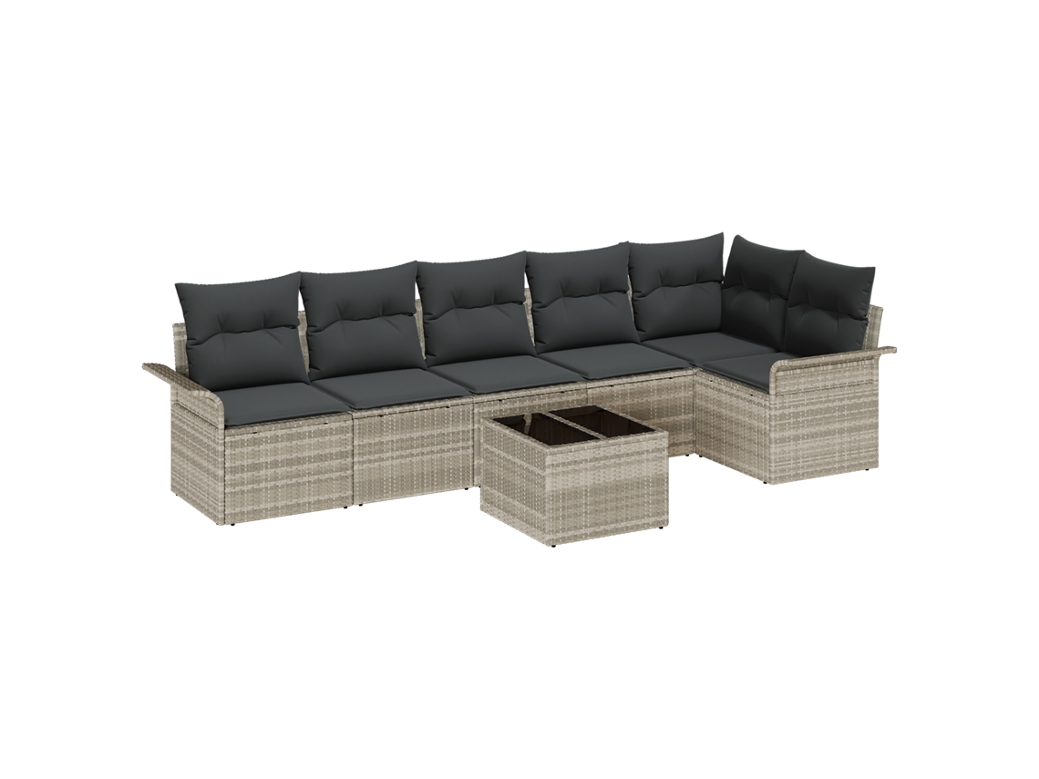 Conjunto 7 Modular De Sofá De Jardim De Vidaxl Com Almofadas  Cinzento-claro Vime