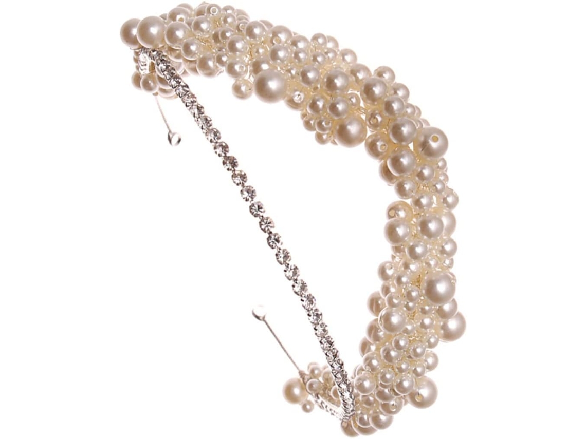 Tiara De Noiva Com Pérolas E Strass Para Mulheres, Acessório De Cabelo Duplo E Elegante Para Casamentos.