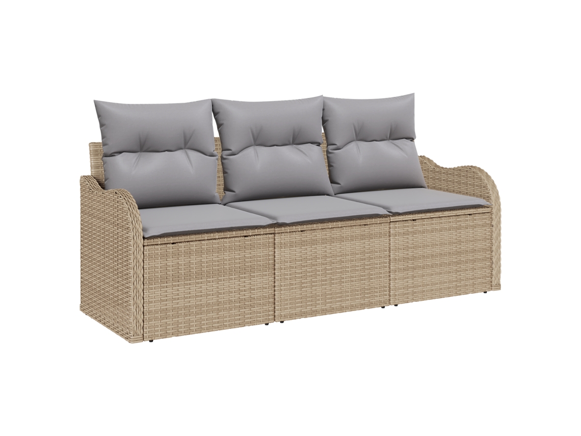 Conjunto 3 Móveis De Jardim Vidaxl Bege Vime Pe (176 X 62 X 85 Cm)
