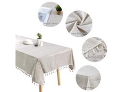 Toalha De Mesa De Algodão E Linho, Cor Sólida Com Borlas, Toalha De Mesa Retangular Bege, À Prova De Poeira E Resistente Ao Encolhimento, Adequada Par