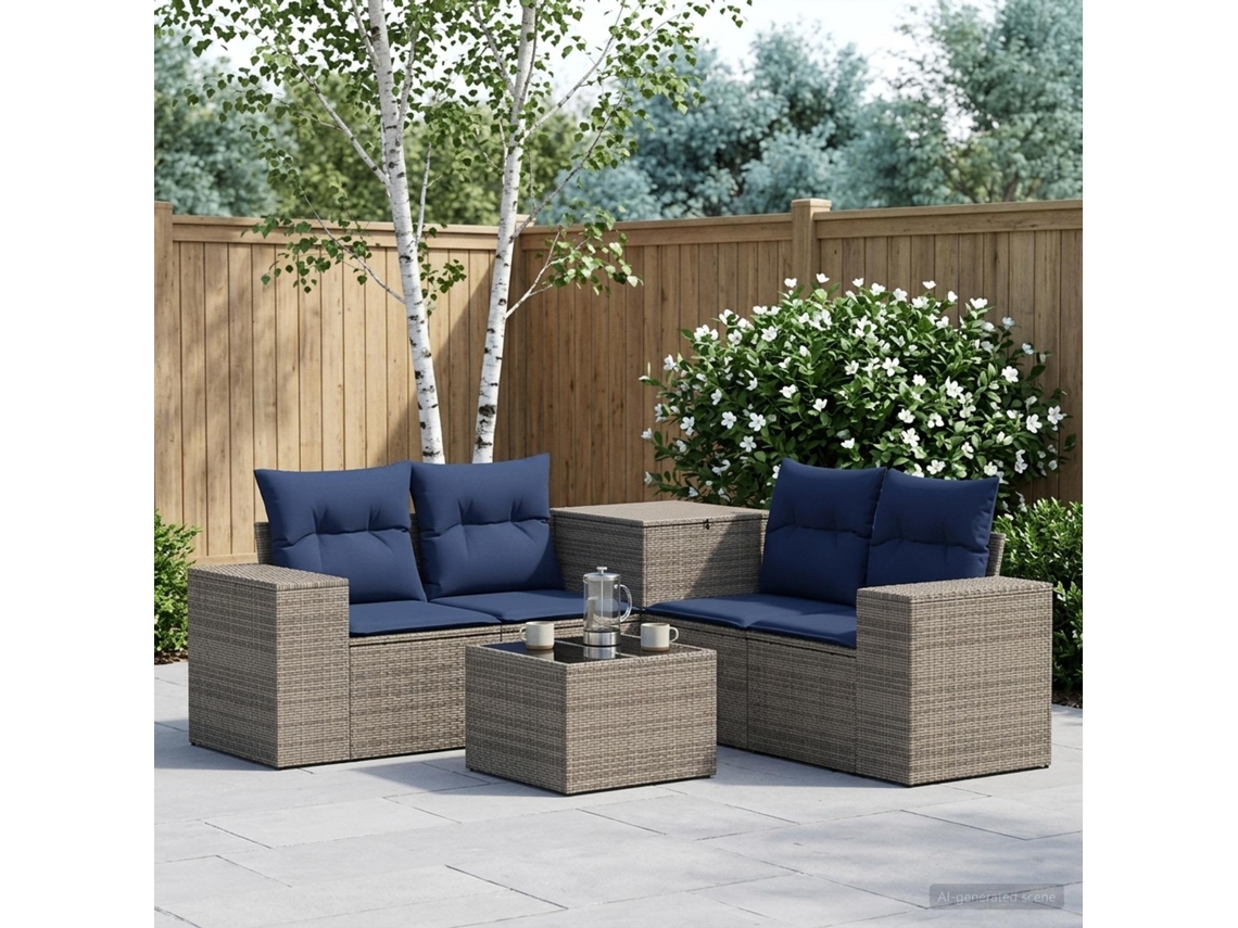 Vidaxl Conjunto De Sofás 6 Unid. Cinza E Azul Marinho