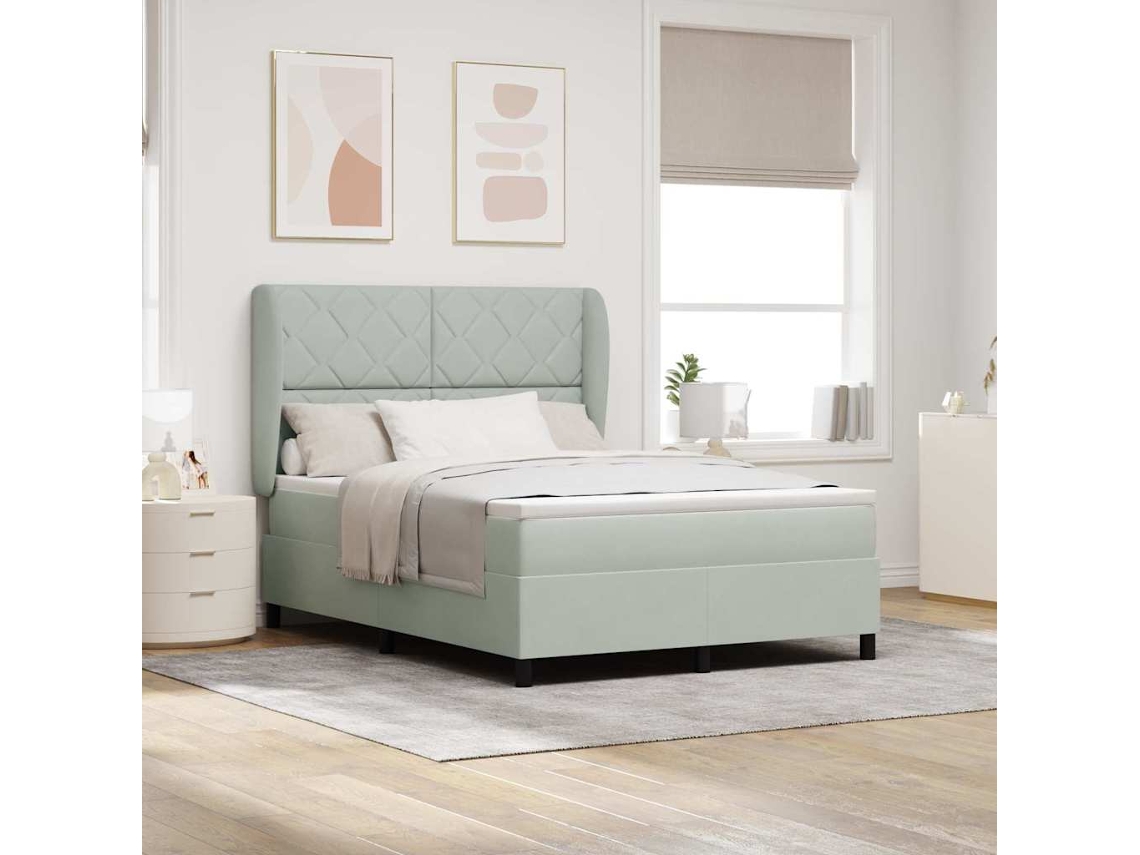 Vidaxl Cama Box Com Cabeceira Cinzento-claro 190 X 140 Cm Veludo