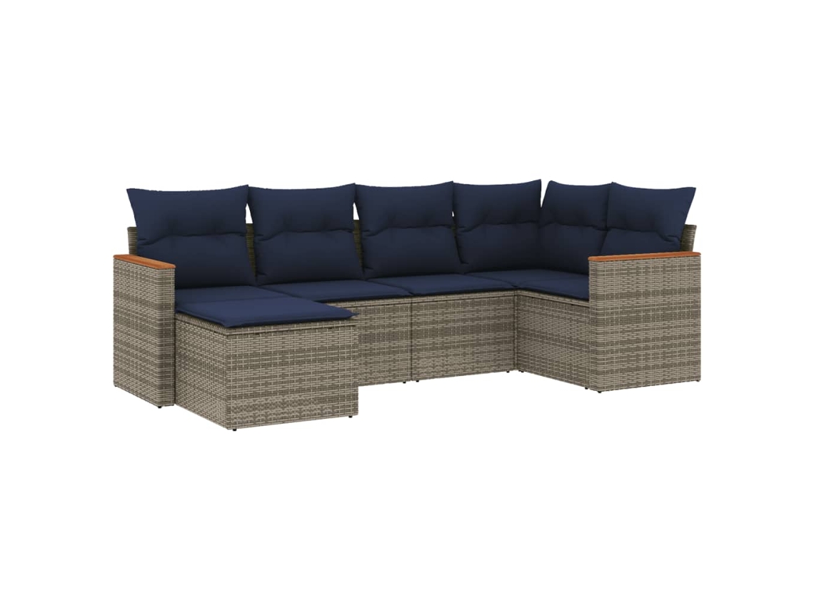 Conjunto de Sofá de Jardim, 6 Peças, Almofadas, Rattan Cinza MAISON EXCLUSIVE