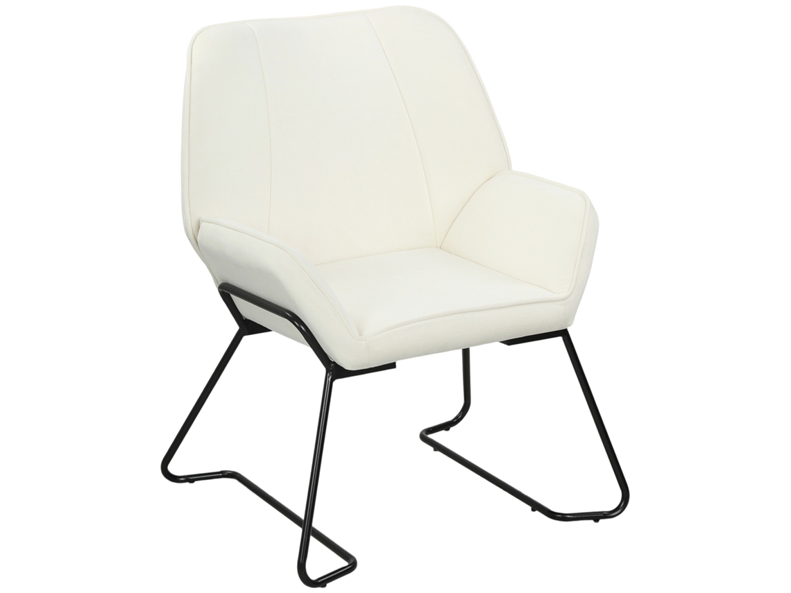 Poltrona de Sala de Estar com Assento Amplo e Acolchoado em Veludo, Pés de Metal, Cor Creme.