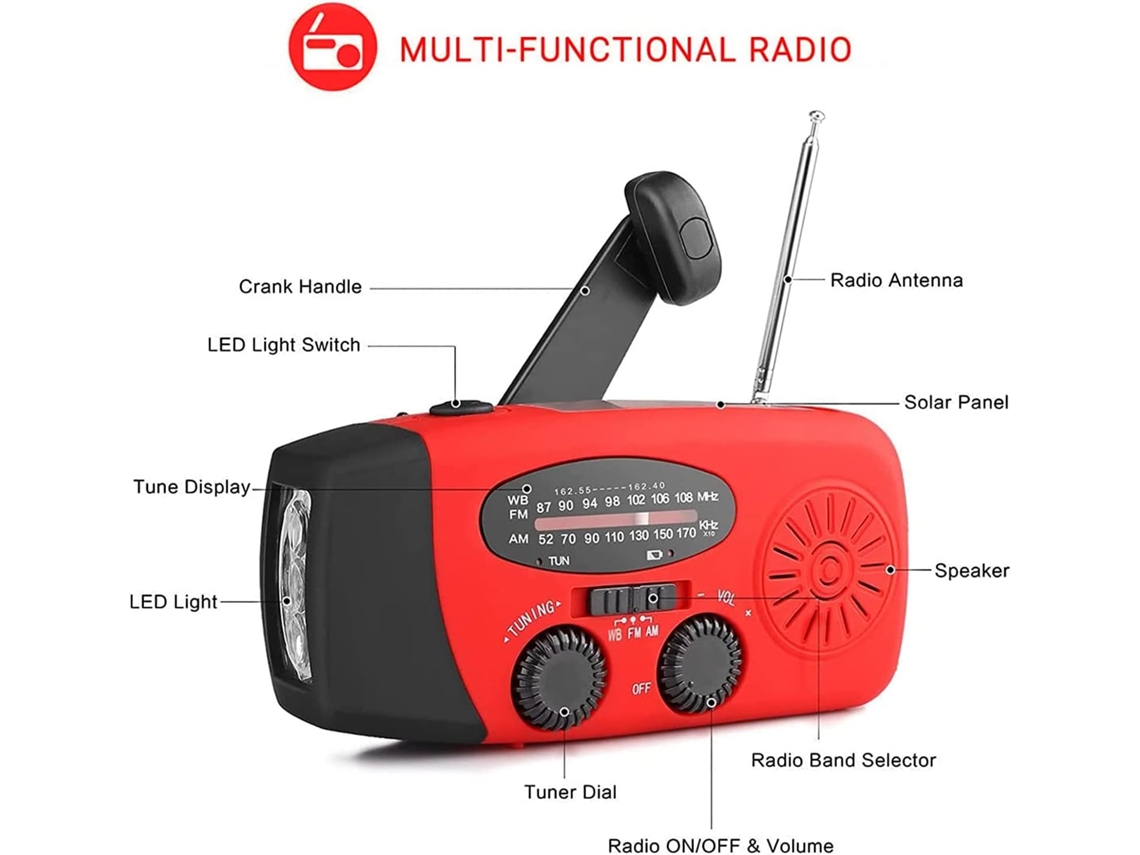 Rádio de Emergência Am/fm com Células Solares e Manivela, Lanterna Led, Bateria de 2000mah, Prateado AQUAFORGE