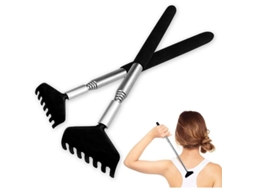 2 Raspadores De Costas Preto Em Aço Inox De Qualidade Com Vara Extensível Até 68cm Para Cabeça E Costas