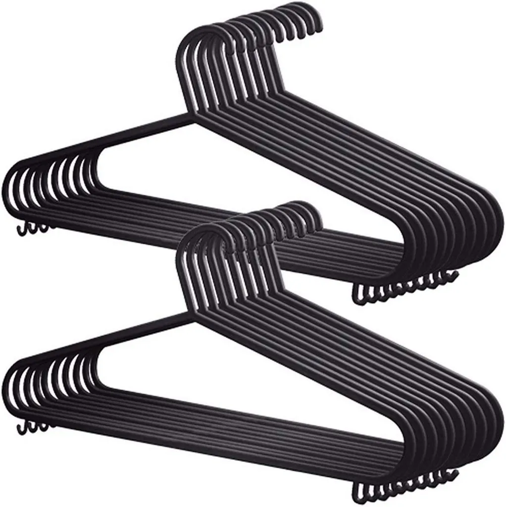 Cabides De Plástico - Pacote Com 10 Cabides Resistentes Para Roupas, Cabides Compactos Com Barras De Amarração E Clipes, 37 Cm De Largura, Pretos