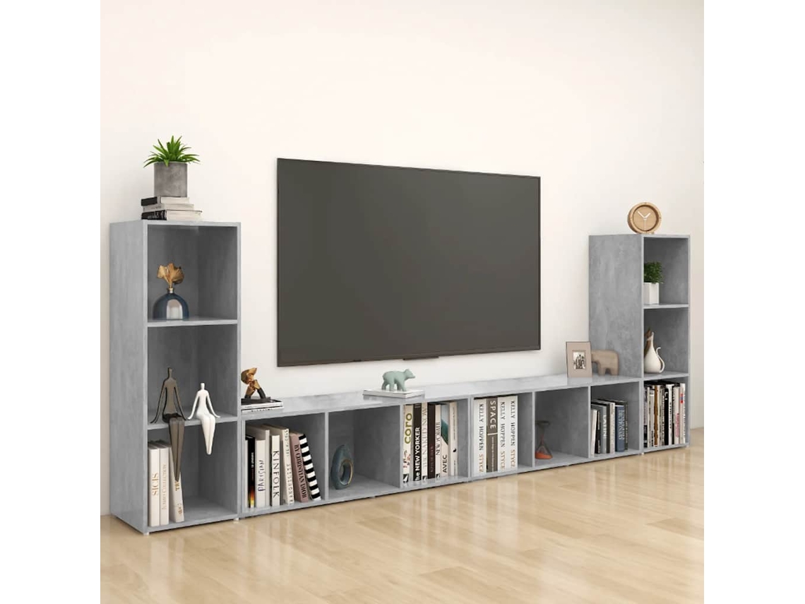Vidaxl Móveis De Tv 4 Pcs 107x35x37 Cm Contraplacado Cinzento Cimento
