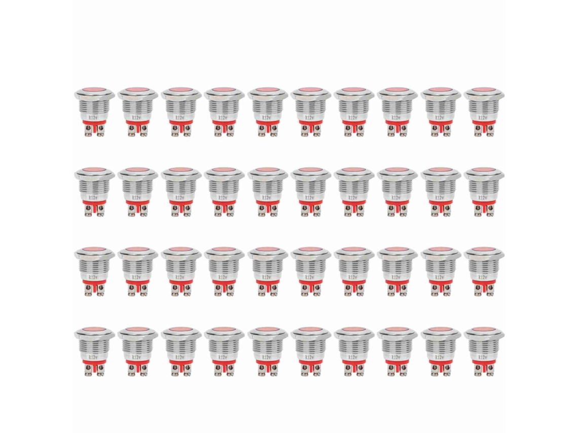 40pcs Indicador Led De Alerta Metal Ip68 Bem-16c 16mm Vermelho 12v Para Carro Modificação
