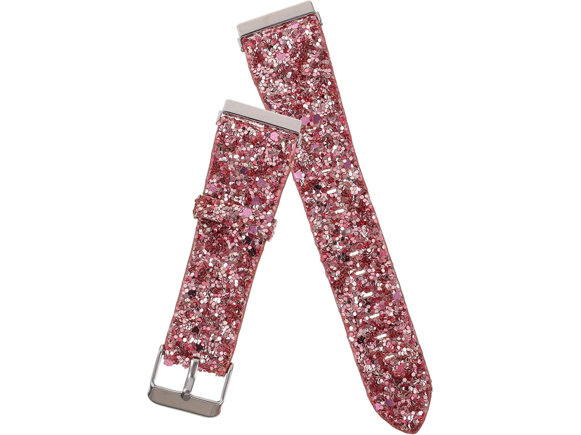 Pulseira De Relógio Com Glitter Compatível Fitbit 2 Se Rosa
