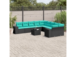 Vidaxl Conjunto De Sofá De Jardim Com 11 Peças E Almofadas Em Rattan Sintético Preto