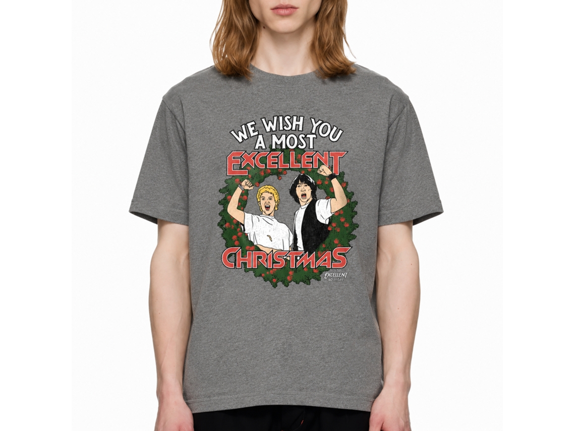 Rockinstone Bill And Ted Excellent Christmas Heather Graphite Adult T-shirt Size:m