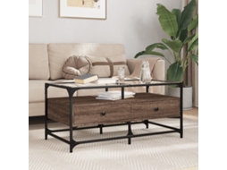 Vidaxl Mesa De Centro C/ Topo Vidro 98,5x50x45cm Carvalho Castanho Aço