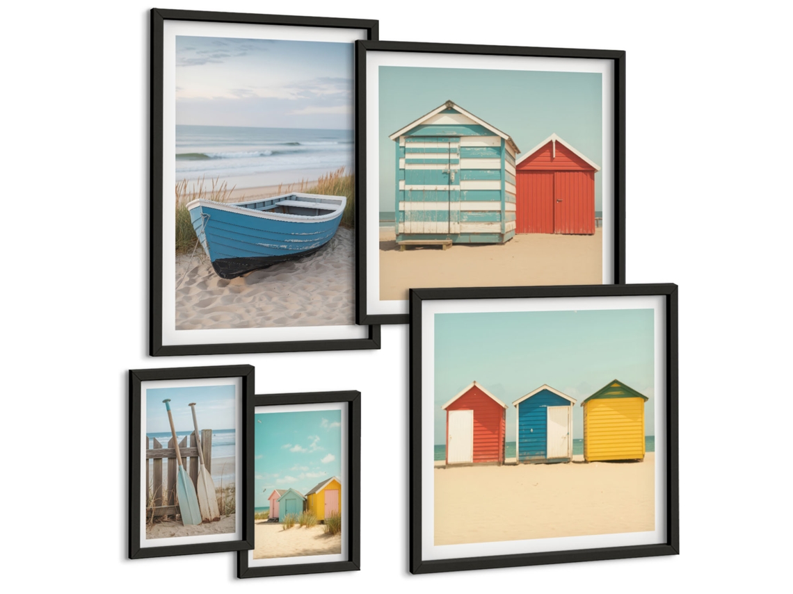Conjunto De Pinturas Vistas Litorâneas Casinhas Barcos Espelharte (5 Peças)