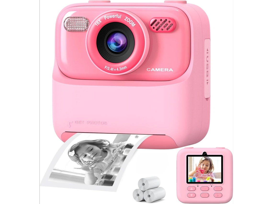 Câmera Digital Instantânea Infantil, Tela Grande De 2,4 Polegadas, Lentes Duplas 1080p Frontal E Traseira (rosa) Czhhmart