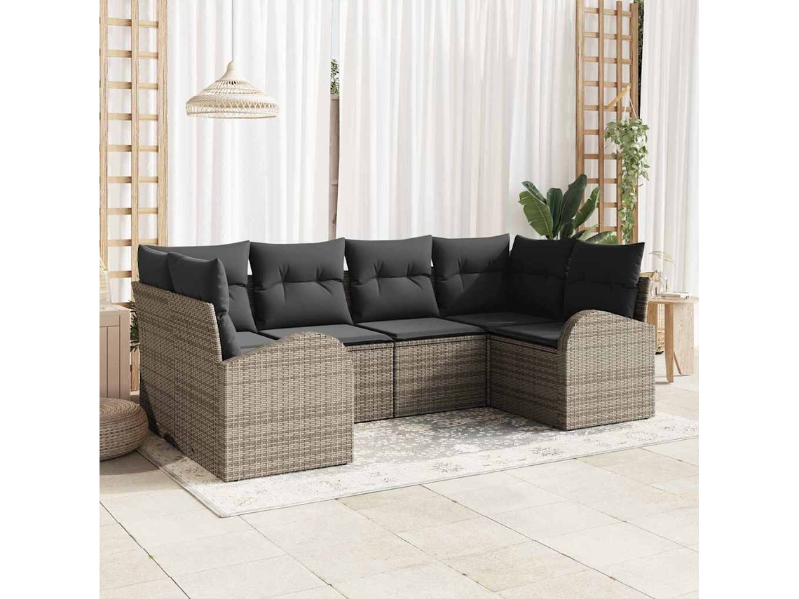 Vidaxl Conjunto De Sofá De Jardim Com Almofada 6 Pcs Cinzeto