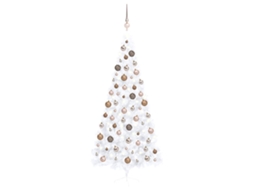 Vidaxl Meia Árvore Natal Artificial Pré-iluminada C/ Bolas Branco