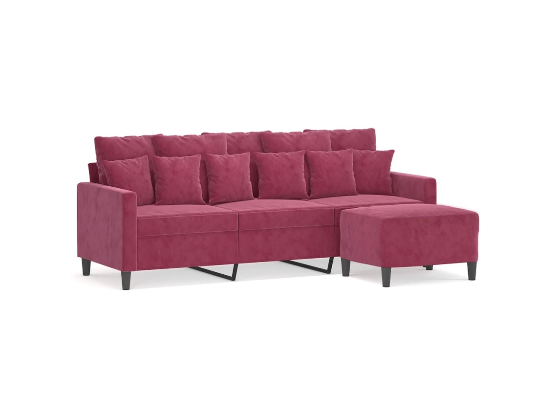 3-seater Sofa With Footstool, 3-seater Sofas With Footstools Vidaxl Vermelho Veludo (n/a)