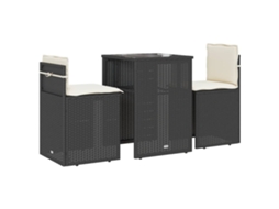 3 Pcs Conjunto de Bistrô com Almofadões Vime Pe Preto MAISON EXCLUSIVE