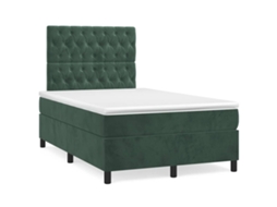 Cama Box Spring Com Colchão E Luzes Led Veludo Verde-escuro