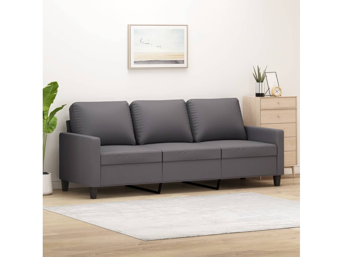 Vidaxl Sofá De 3 Lugares 180 Cm Couro Artificial Cinza