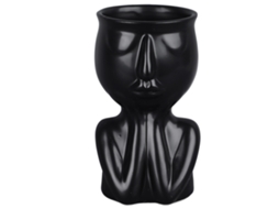 Vaso de cerâmica com rosto em estilo nórdico moderno e inovador para suculentas, ideal para casa, escritório, hotel e como enfeite de mesa. Cor preta.