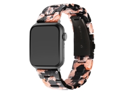 Pulseira de resina para Apple Watch 10, Samsung Watch 7, Huawei, cerâmica transparente, 20 mm, estampa floral rosa.