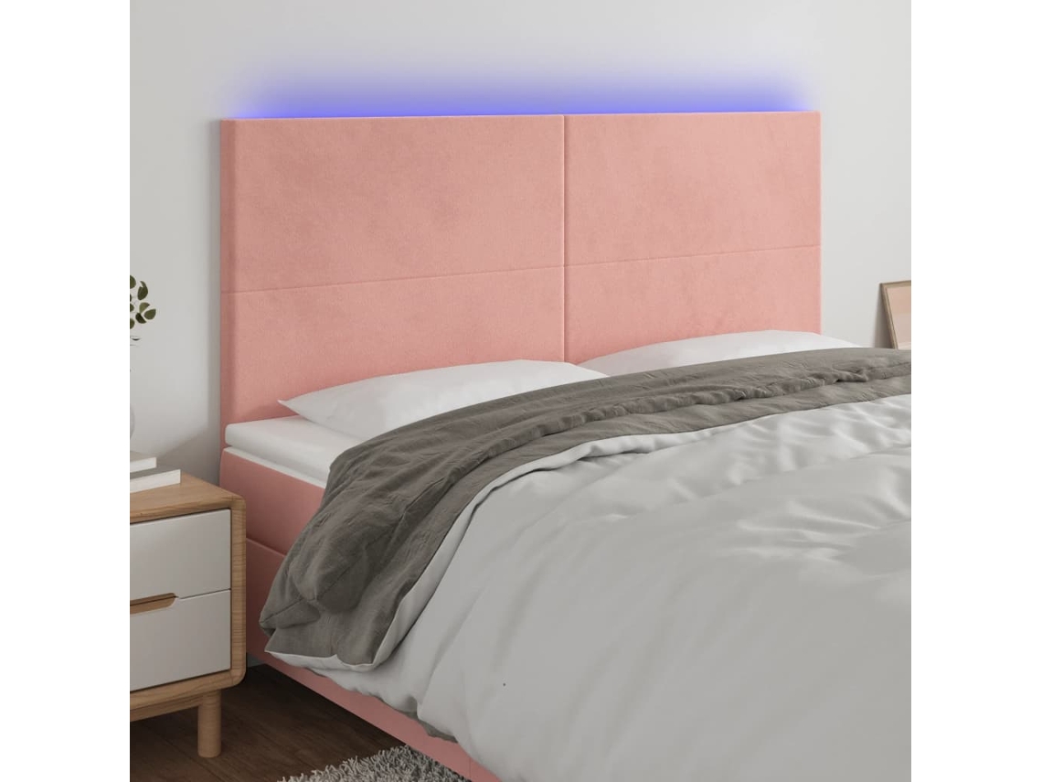 Cabeceira De Cama C/ Luzes Led Veludo 160x5x118/128 Cm Rosa