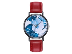 Relógio de quartzo preciso com pulseira de couro genuíno para meninas - Vermelho