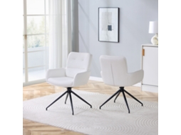 kit 2 Cadeira Giratória Europeia Luxo: Pu Branco + Pés Metal Preto, Giro 360° Silencioso, Conjunto Sala Jantar/lazer.