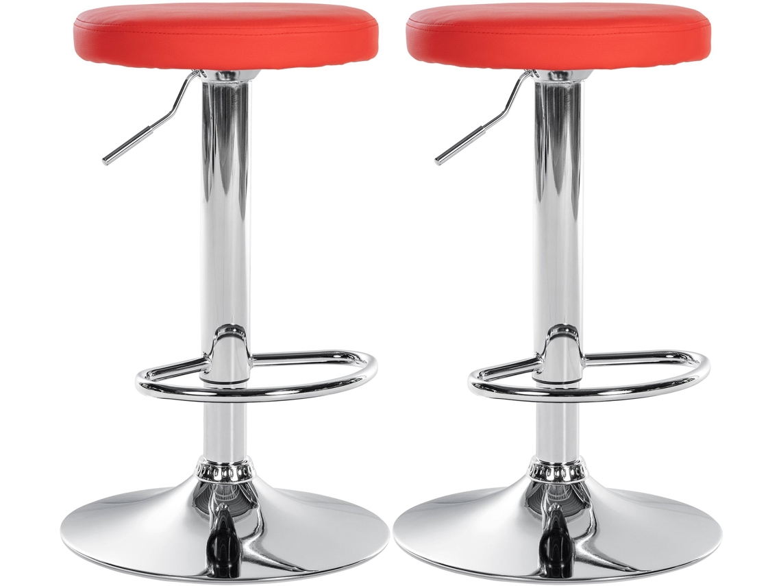 Conjunto de 2 banquetas de bar com design simples, assento sintético vermelho e estrutura de metal cromado Tdb10693 Dcoshop26