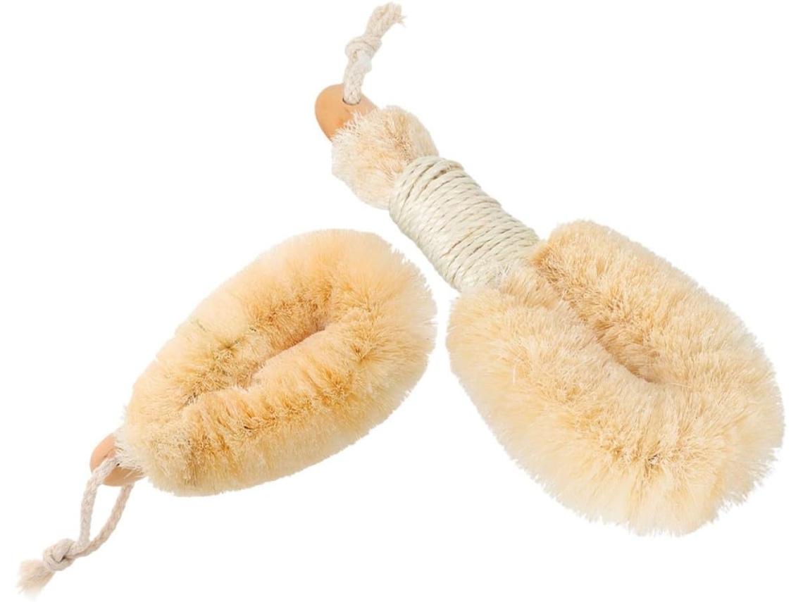 Escova De Banho Esfoliante Em Fibra Sisal Natural, 2 Peças, Tamanhos Grande E Pequeno, Escova Corporal Para Uso A Seco