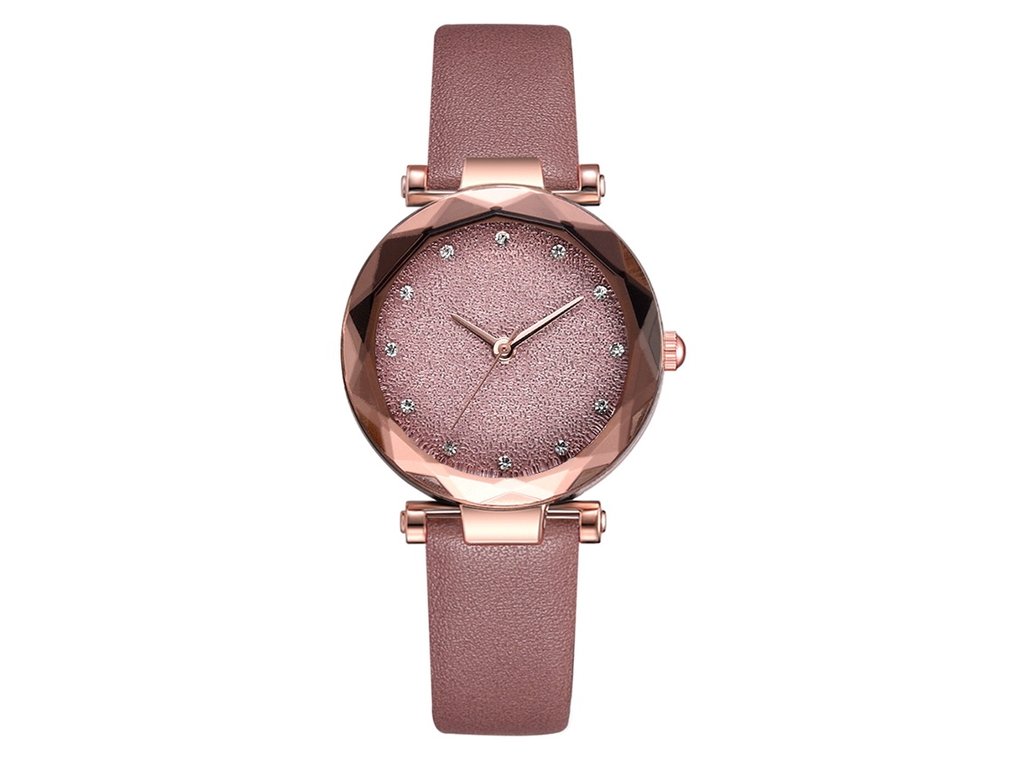 Relógio de Pulso Feminino Fashion com Pulseira Pu, Display Analógico e Movimento de Quartzo (rosa)