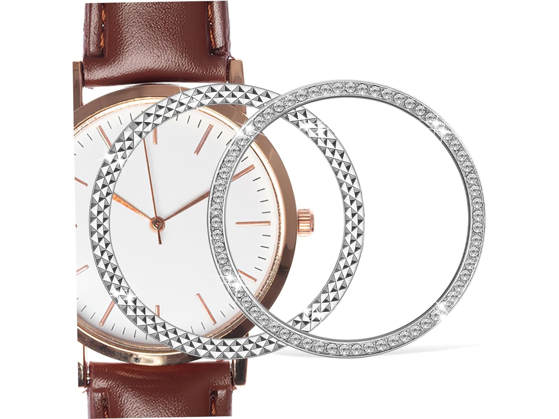 Conjunto De 2 Anéis Clássicos De Metal Com Strass, Acessório Feminino Compatível Com Relógios. Gokoco