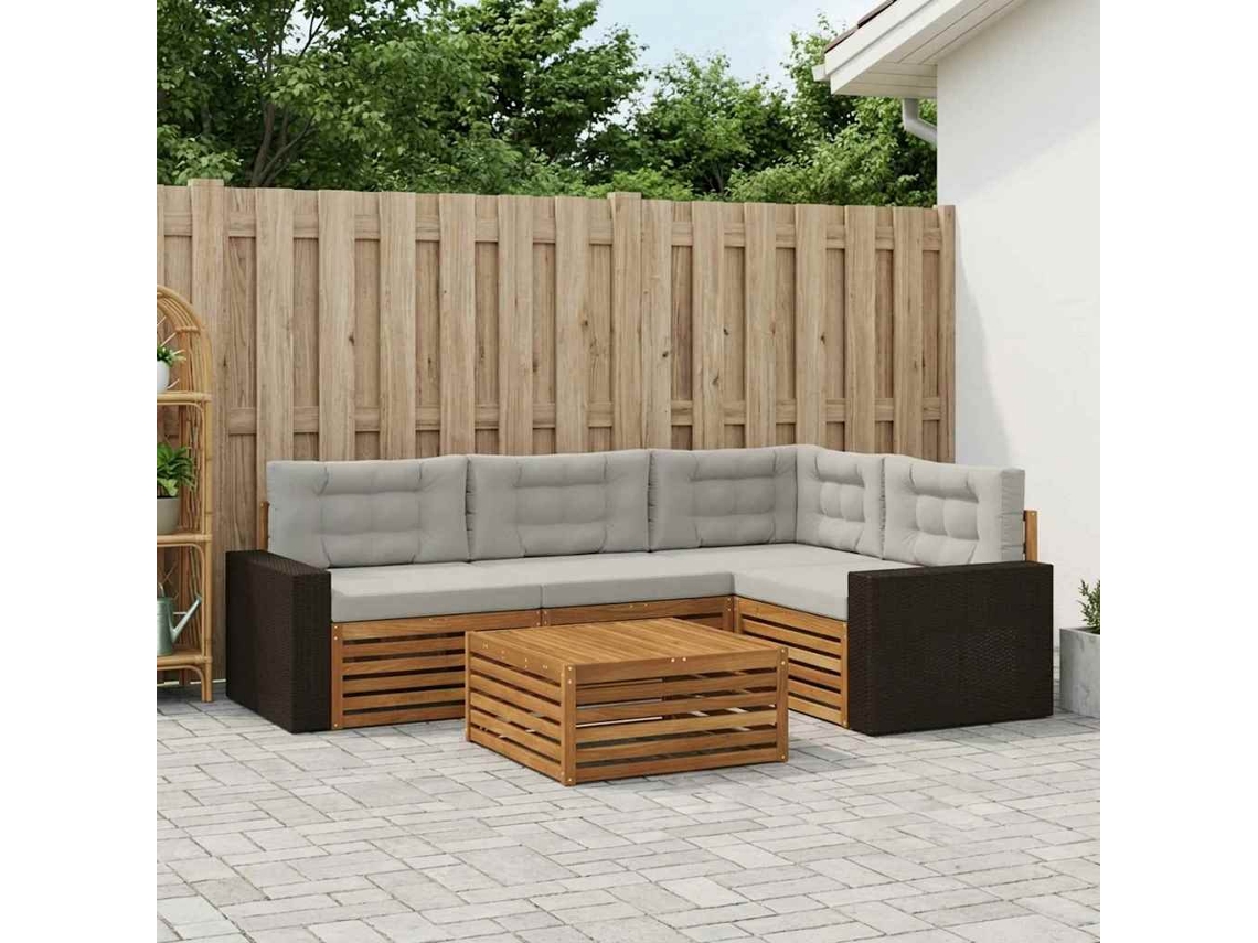 Vidaxl Conjunto De Sofás Para Exterior 5 Pcs Natural E Cinzento-claro