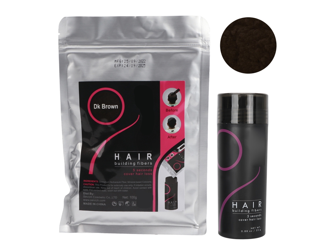 2026 conjunto de 2 Peças Fibra Capilar para Engrossar Cabelo Concealer Anticaída Polvo Denso Marrom Escuro (25g+100g)