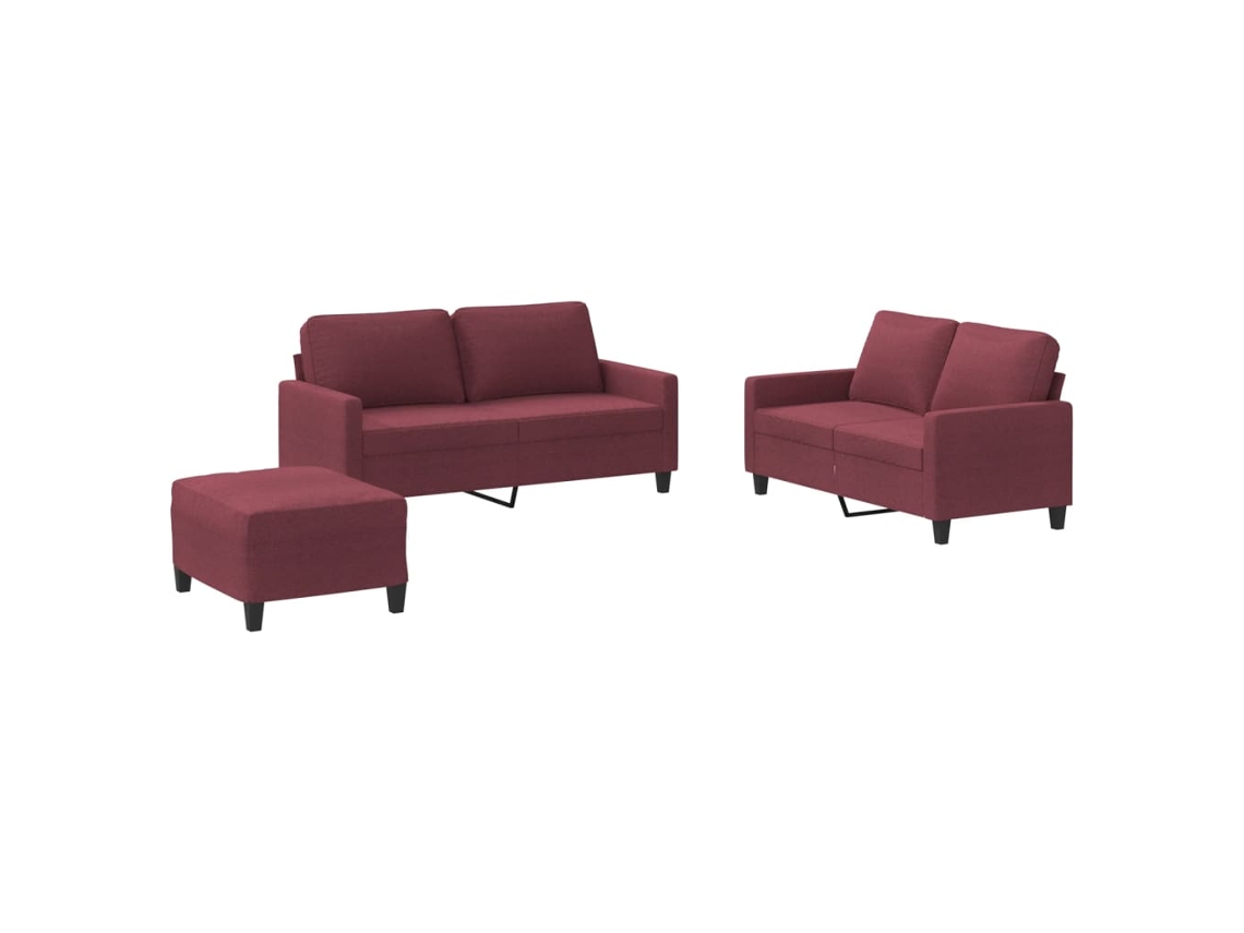 Conjunto 3 de sofás com almofadões tecido VIDAXL vermelho tinto