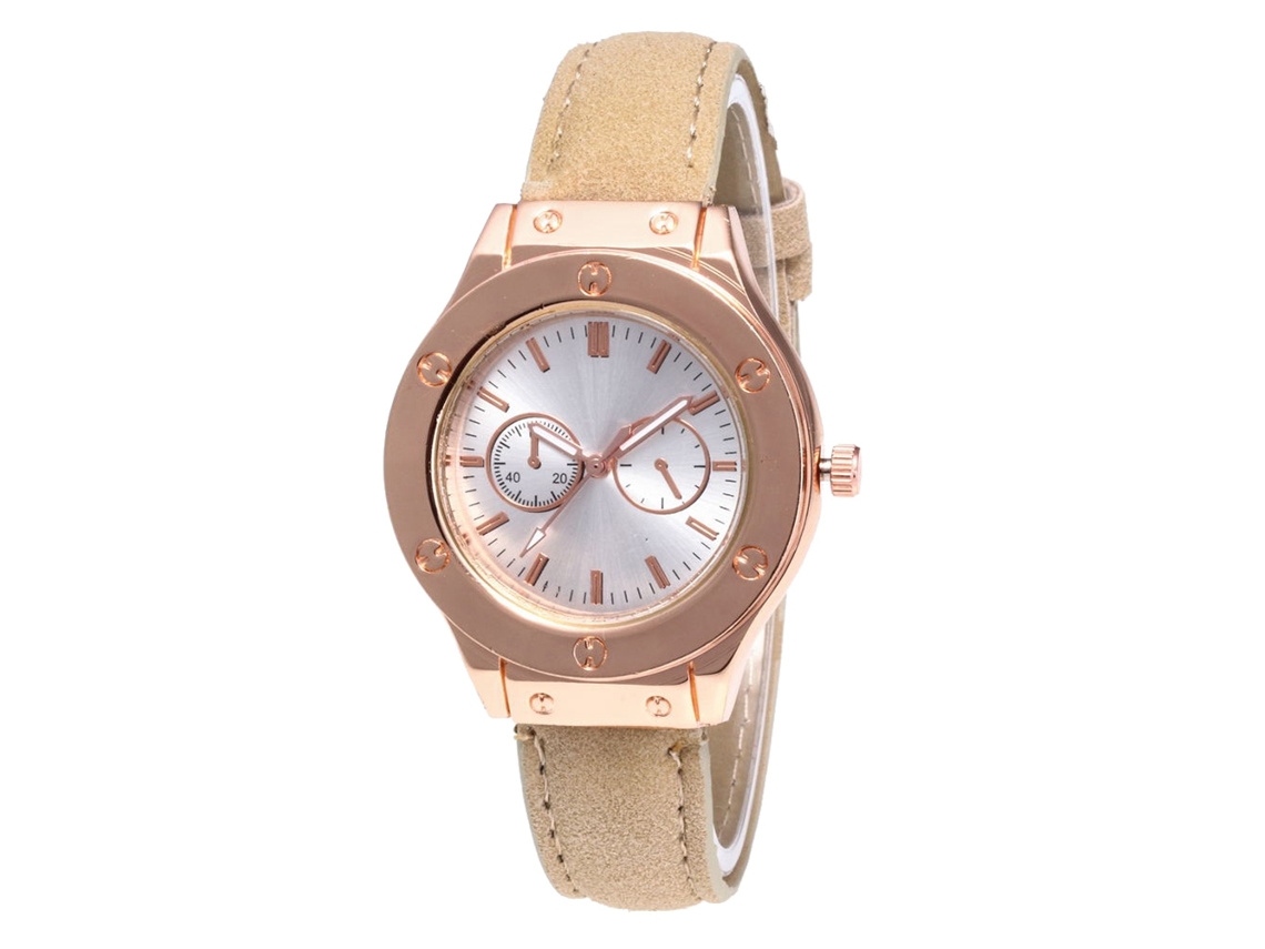 Relógio de Pulso Feminino Moda Quartzo Pulseira Couro Pu Casual Bege 10 Cores