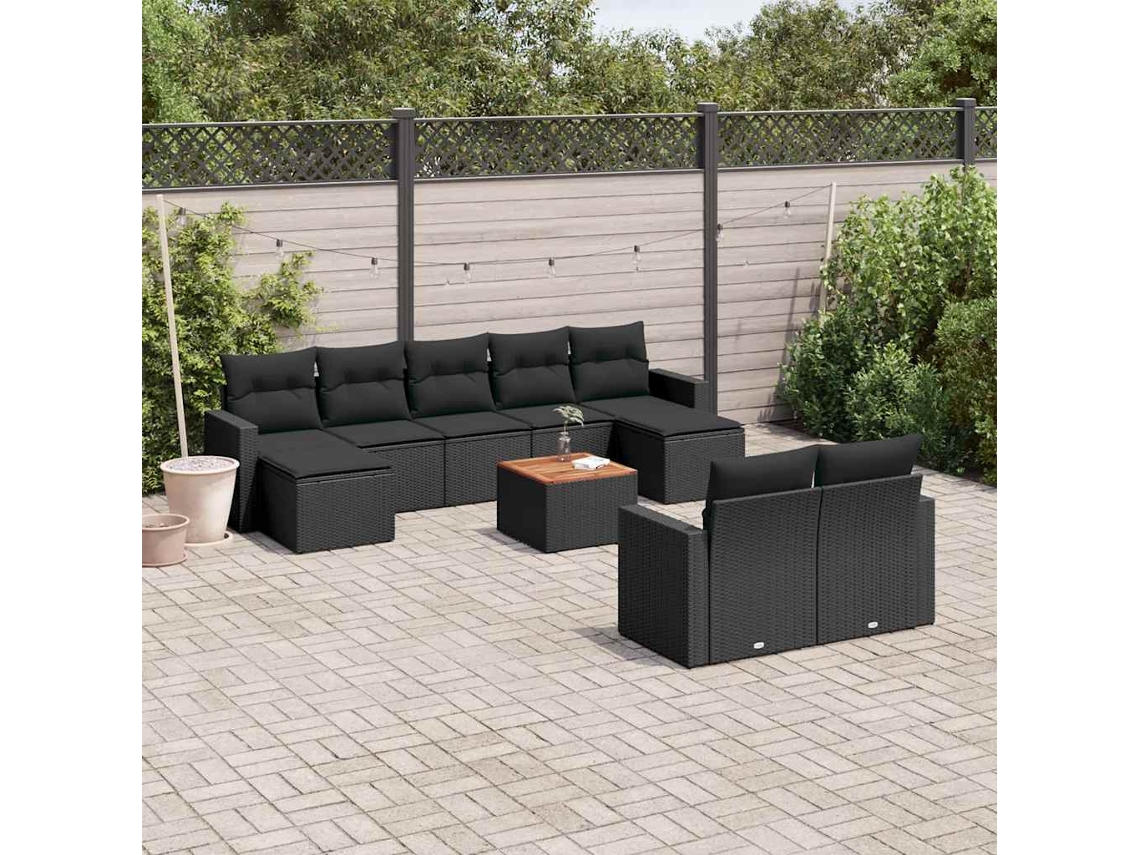 Vidaxl 10 Pcs Conjunto Sofás De Jardim C/ Almofadões Vime Pe Preto