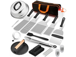 Kit De 18 Acessórios Para Chapa De Churrasco Ao Ar Livre, Utensílios Resistentes Para Grelhar, Incluindo Espátulas, Prensa E Cúpula Para Derreter Quei