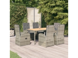 Vidaxl 7 Pcs Conjunto De Jantar P/ Jardim C/ Almofadões Vime Pe Cinza
