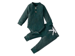 Conjunto infantil Fasst de 2 peças: camiseta de gola redonda e calça com cintura elástica, manga comprida, cor lisa, algodão com elastano.